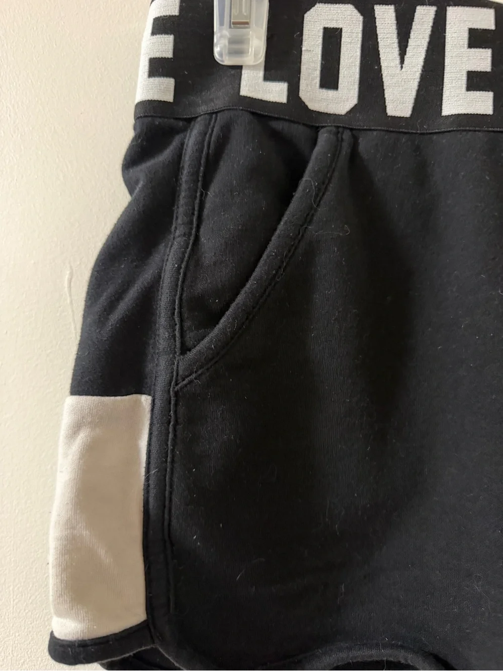 LOVE Branded Black Athletic Shorts with Contrast Panels